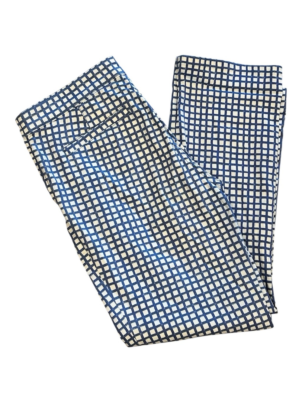 Tory Burch Women’s Blue White Micro Grid Check Pants Straight Leg Size 29